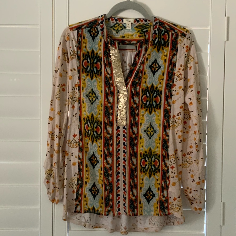 Anthropologie silk, cotton & sequin top